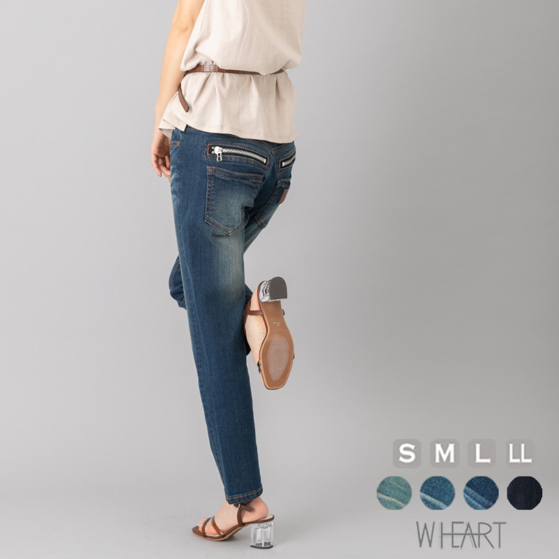 デニム　ジップボーイフレンドパンツ w-37429