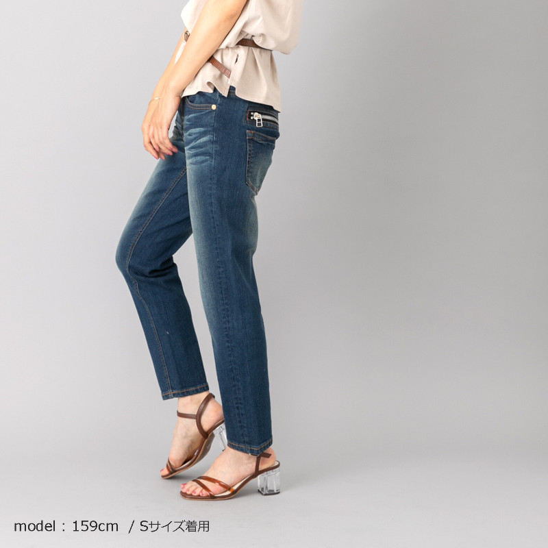 デニム　ジップボーイフレンドパンツ w-37429