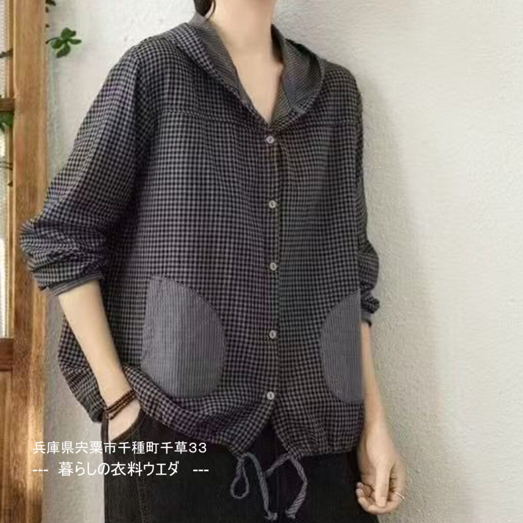 【レディース】綿100%ダブルガーゼフード付オーバーシャツ 千種町暮らしの衣料ウエダ