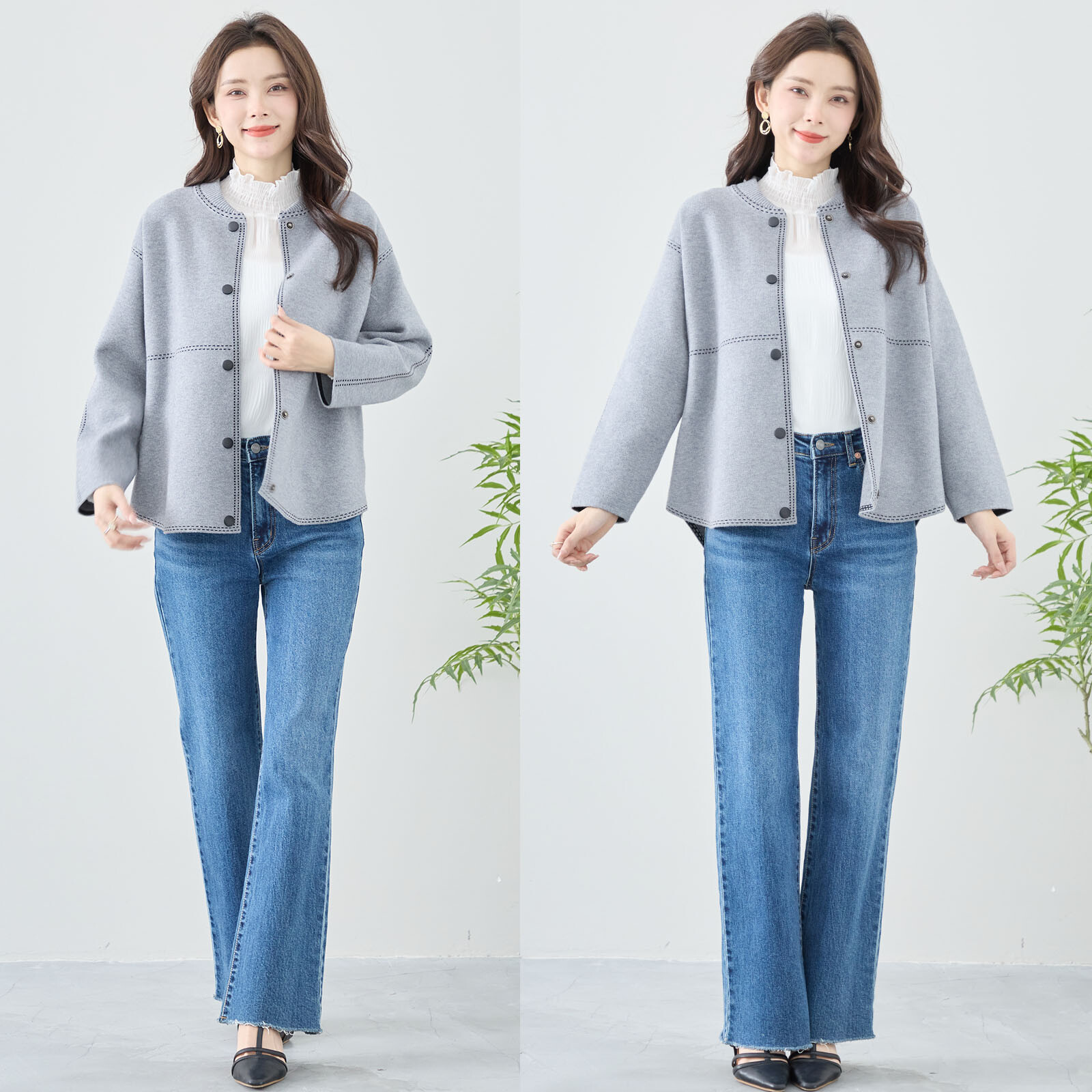 【レディース】ステッチ使いニットジャケット