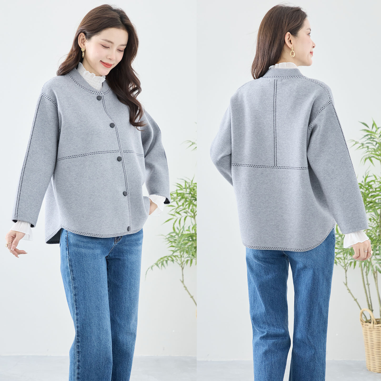 【レディース】ステッチ使いニットジャケット