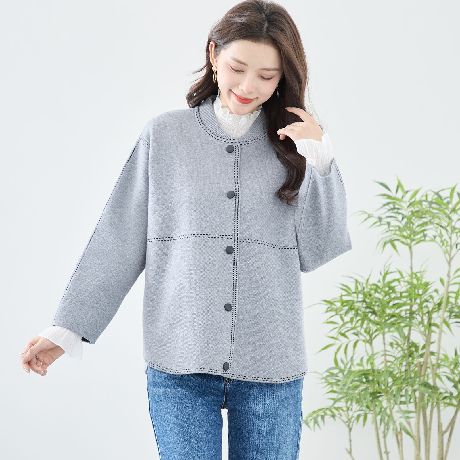 【レディース】ステッチ使いニットジャケット