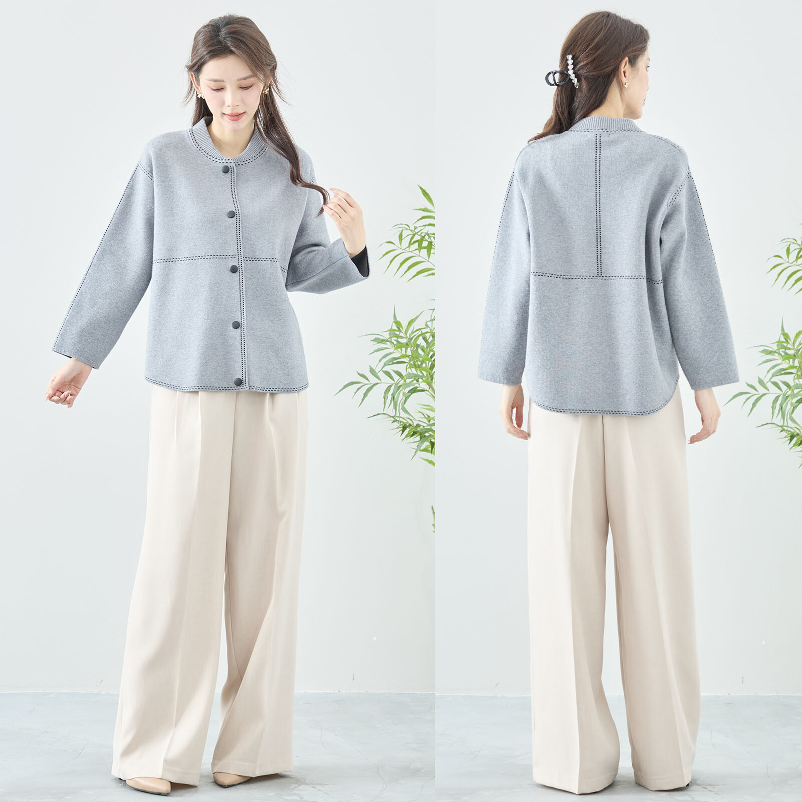 【レディース】ステッチ使いニットジャケット