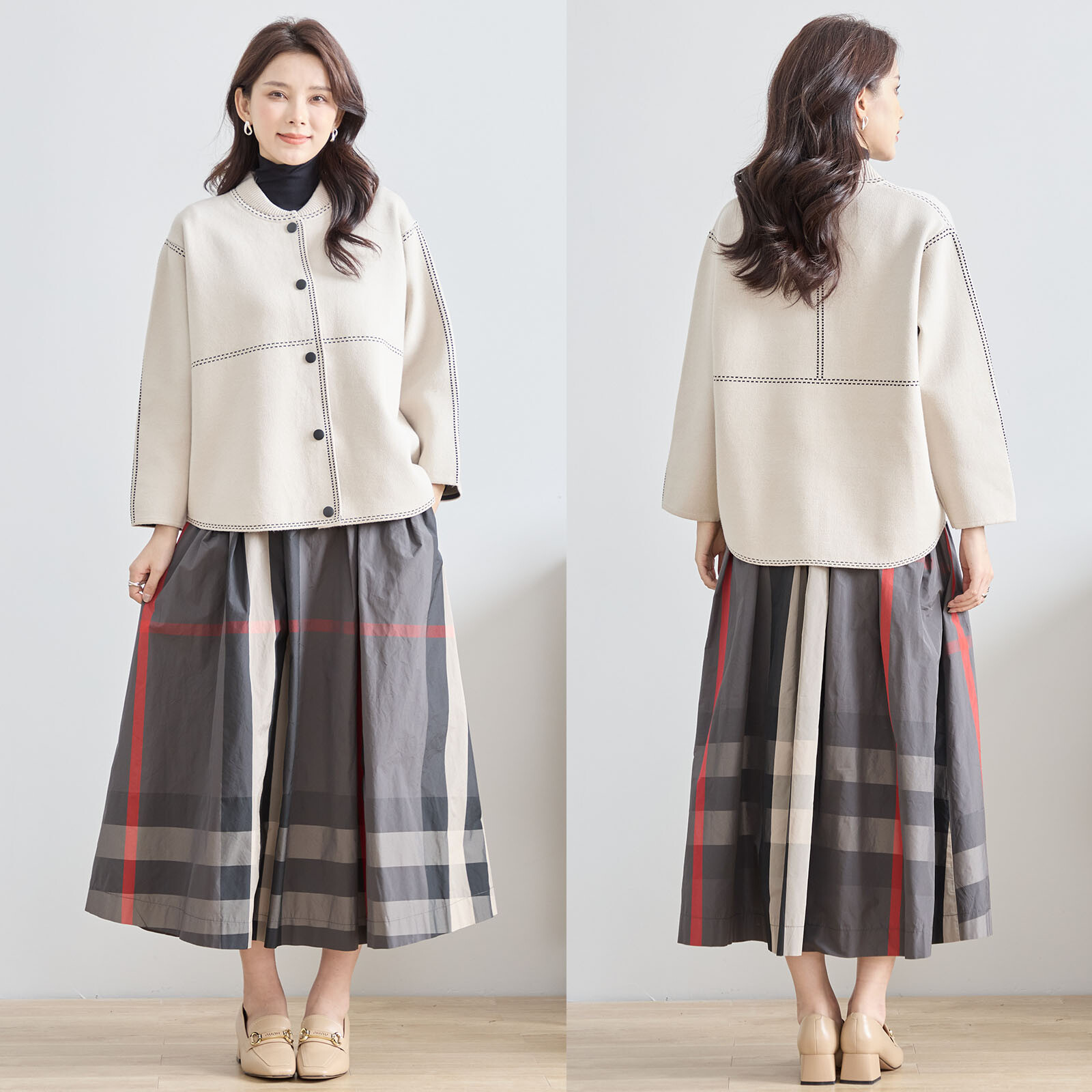 【レディース】ステッチ使いニットジャケット