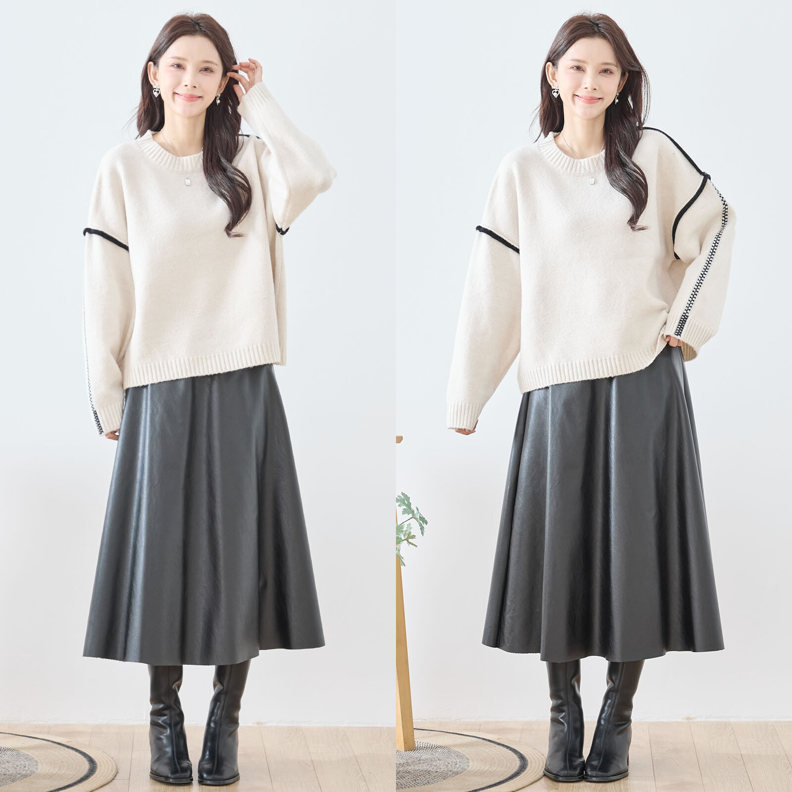 【レディース】【L〜LL】パイピング＆ステッチ使いゆったりセーター