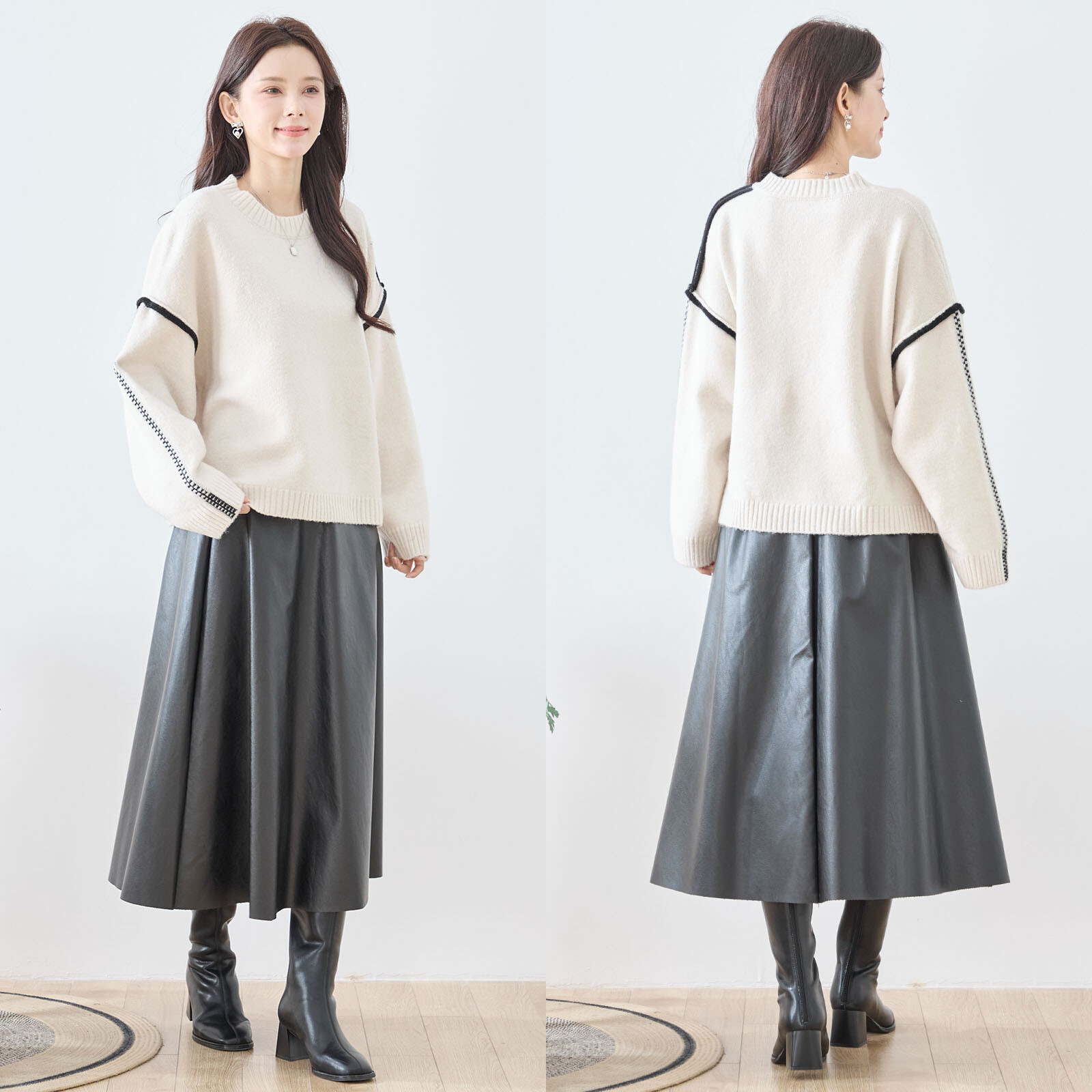 【レディース】【L〜LL】パイピング＆ステッチ使いゆったりセーター