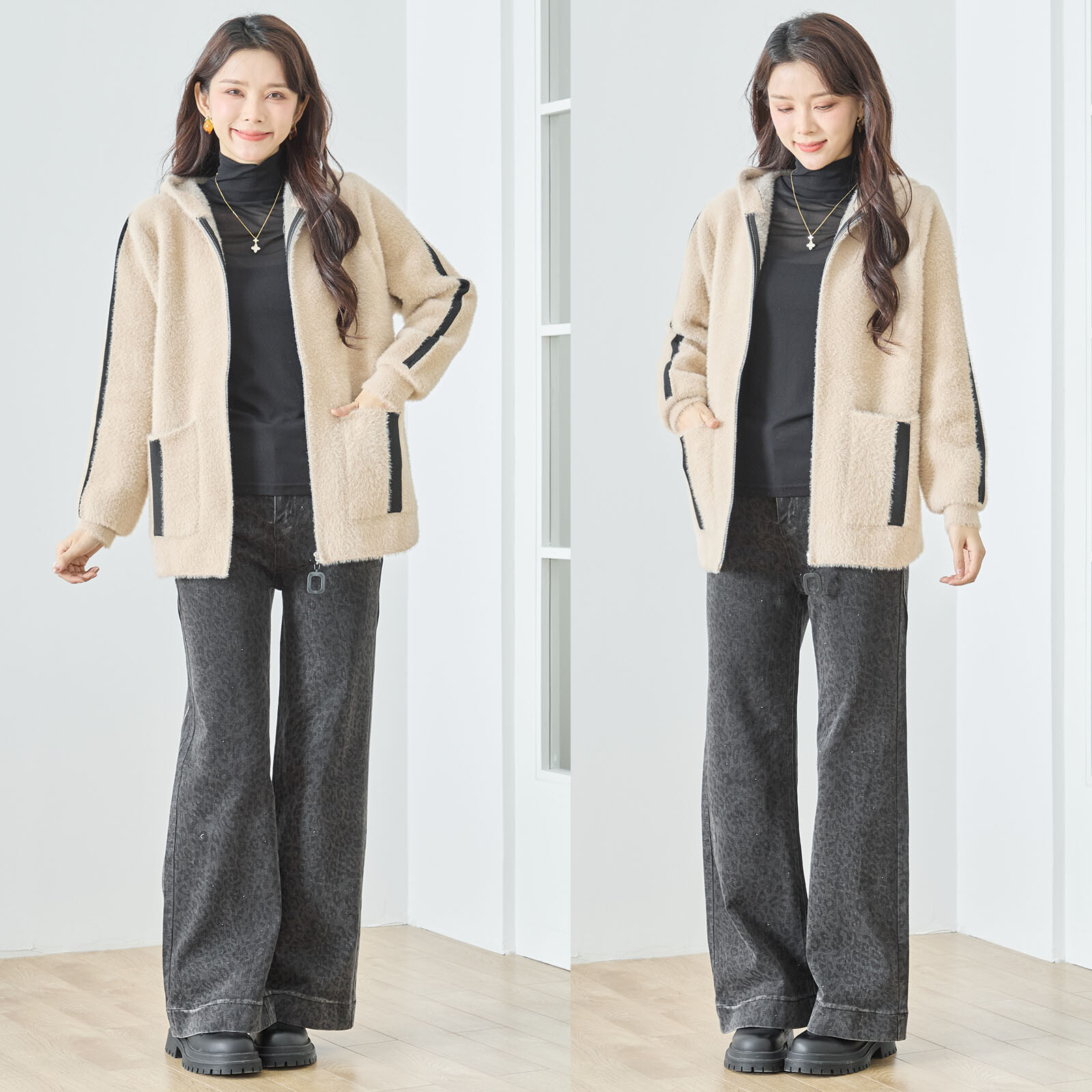 【レディース】ライン&ワッペン使いフード付きジャケット