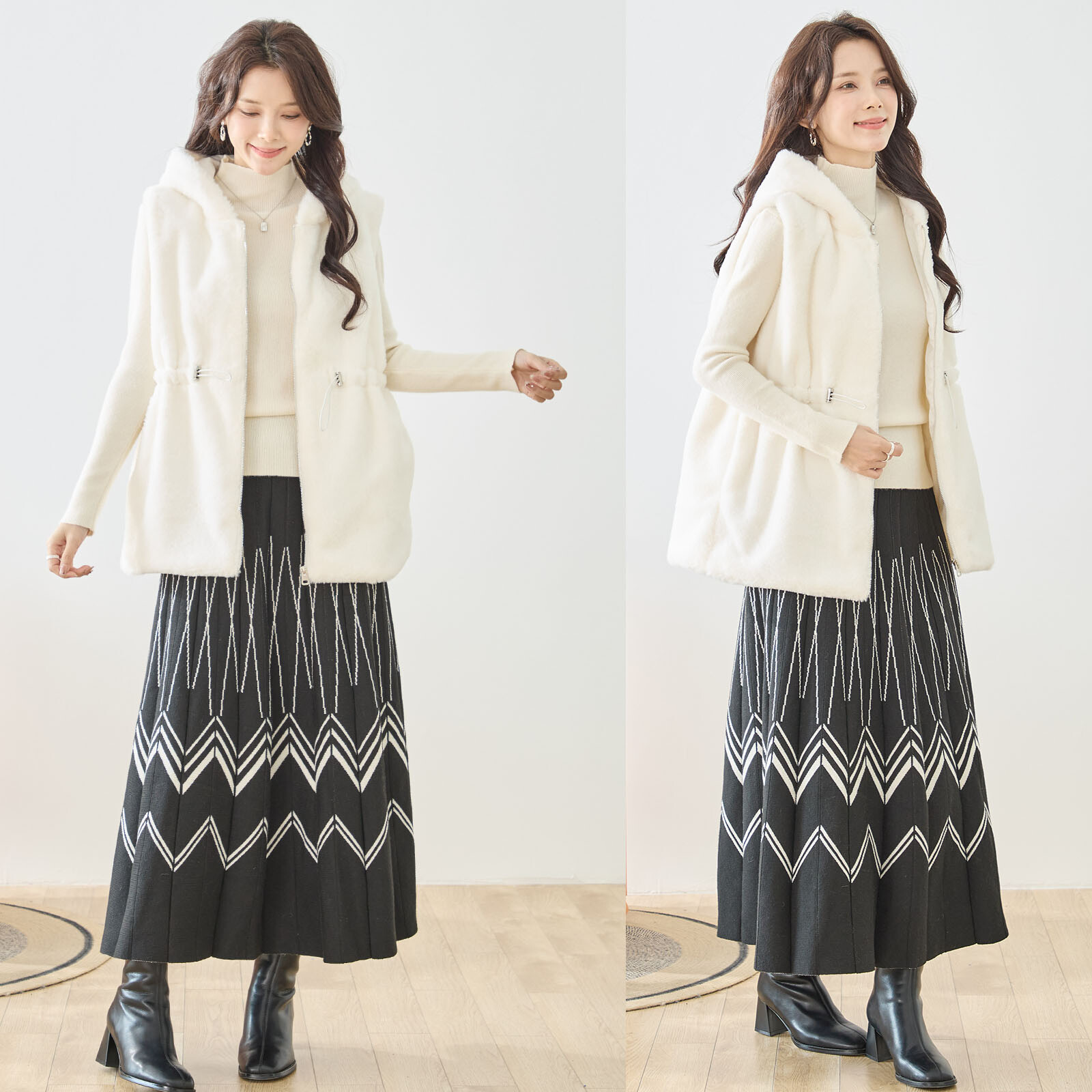 【レディース】フード付きファーベスト