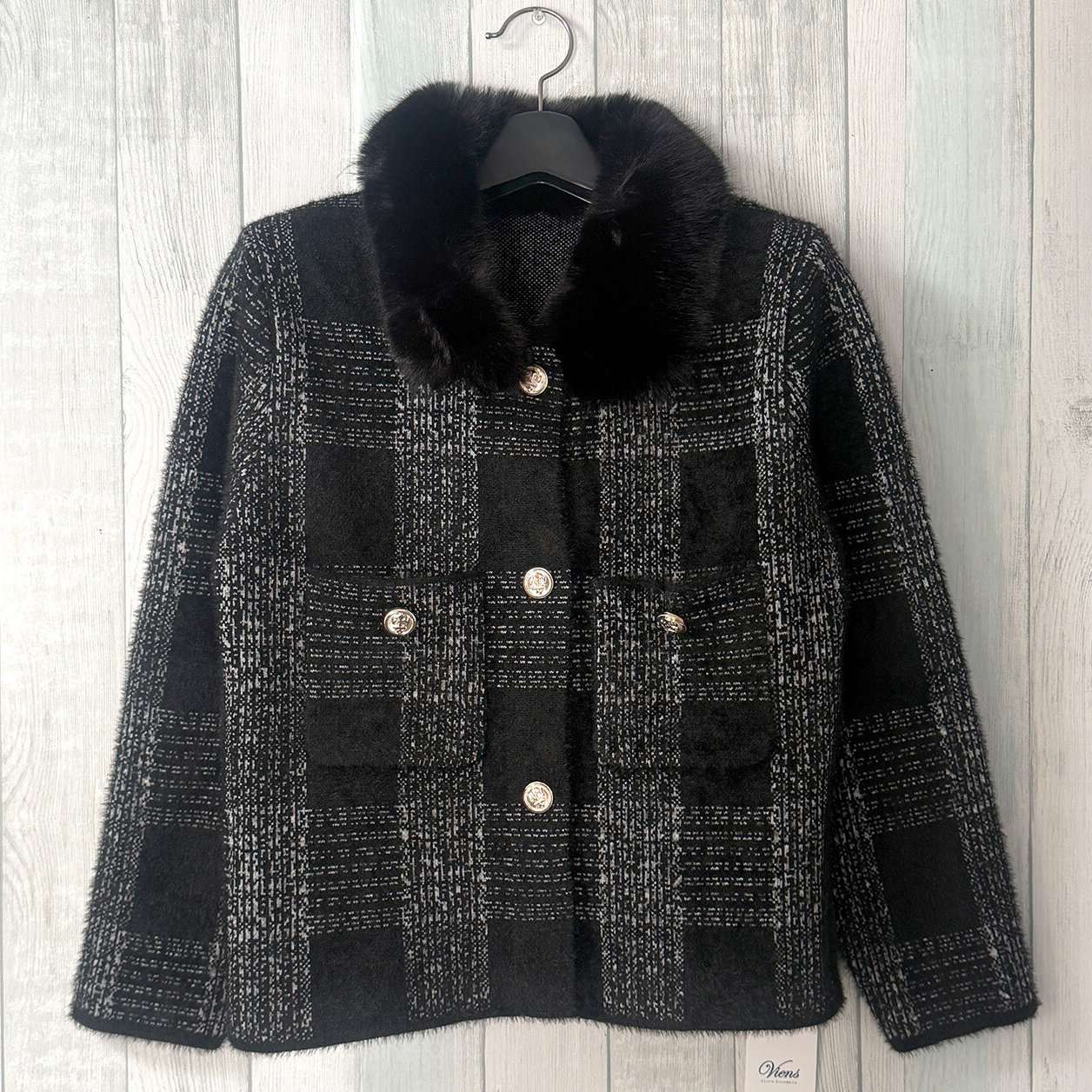 【レディース】ファー付き格子ジャケット
