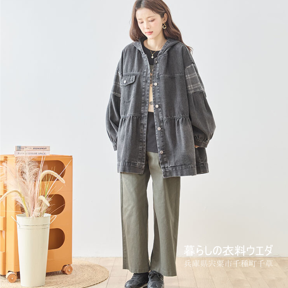 レディースMLフード&パッチ|デニムジャケット￥4500｜宍粟市千種町ウエダ