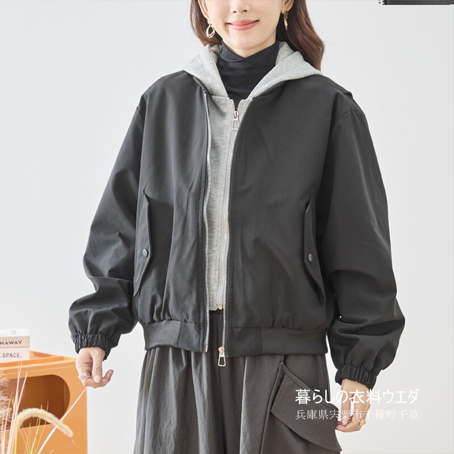 レディースM-L フード付レイヤード風MA1ブルゾン|千種町ウエダ