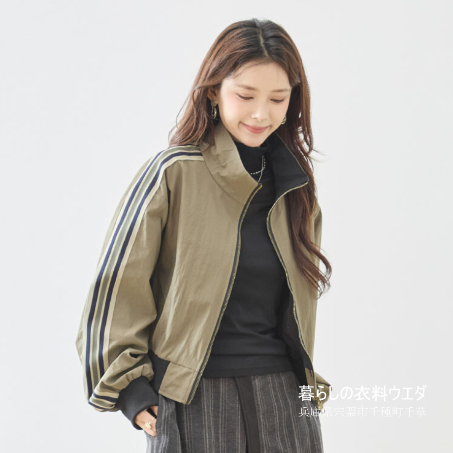 【レディース】【M-L】袖ライン仕様ショート丈ブルゾン｜千種町ウエダ