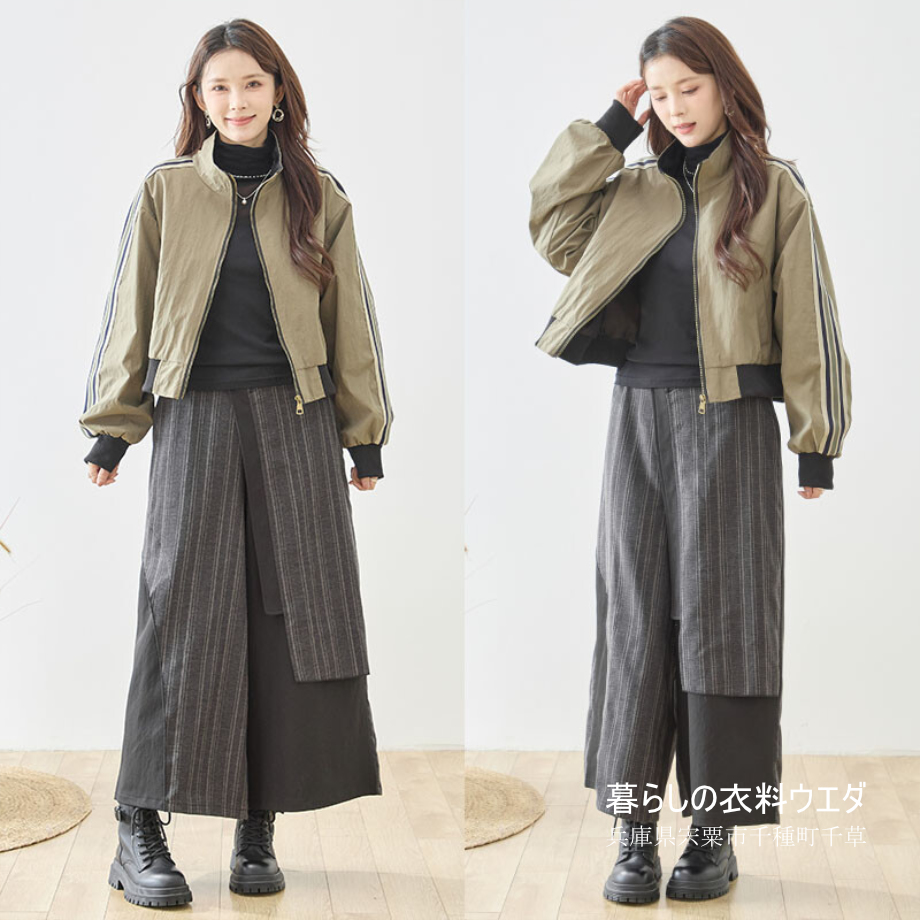【レディース】【M-L】袖ライン仕様ショート丈ブルゾン｜千種町ウエダ