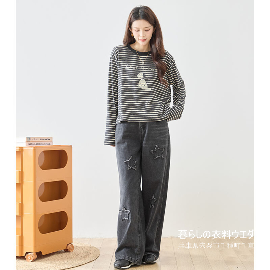 【レディース】【M-L】光石＆犬プリント長袖Ｔシャツ｜千種町ウエダ