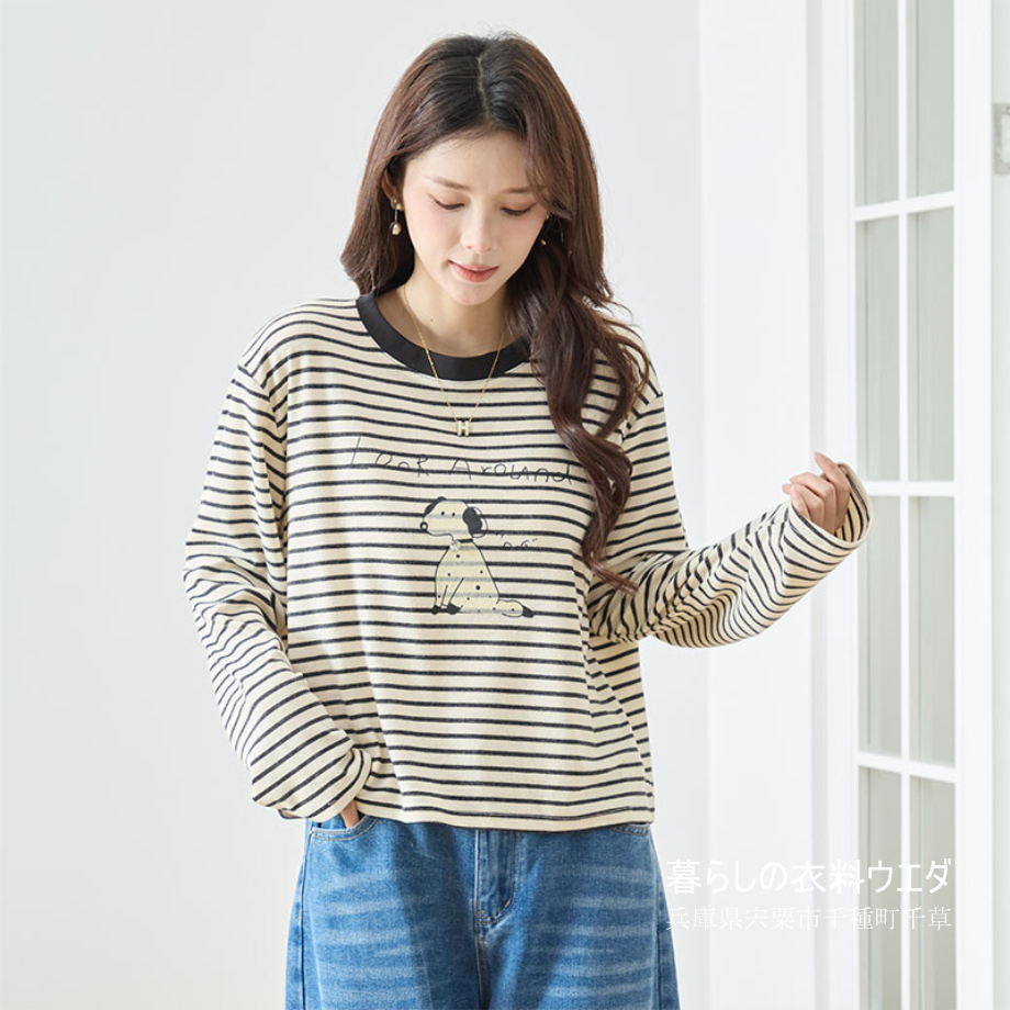 【レディース】【M-L】光石＆犬プリント長袖Ｔシャツ｜千種町ウエダ