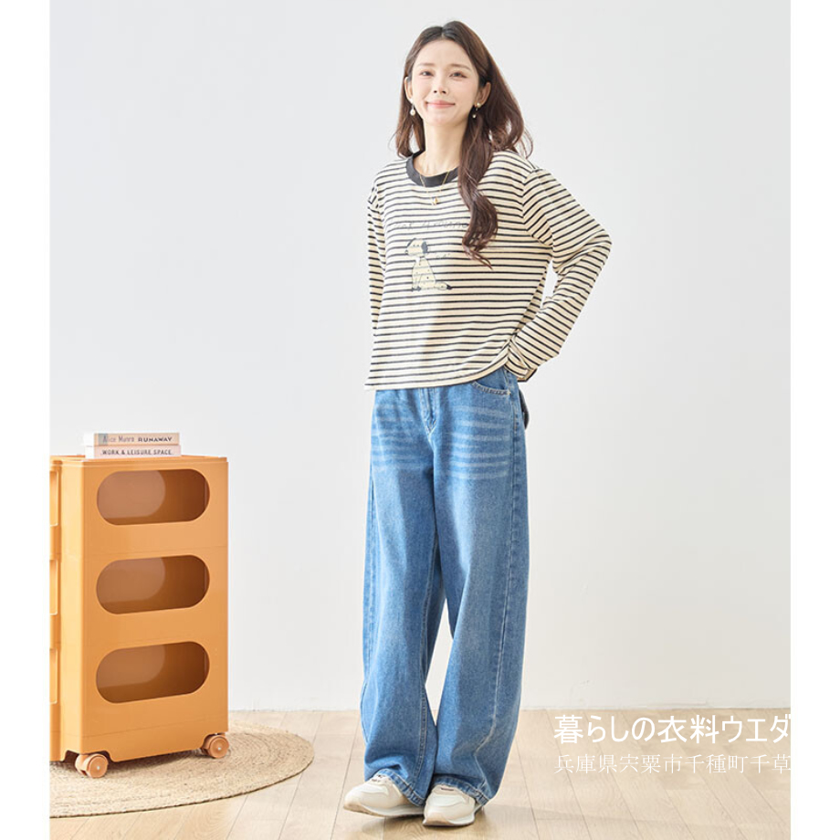 【レディース】【M-L】光石＆犬プリント長袖Ｔシャツ｜千種町ウエダ